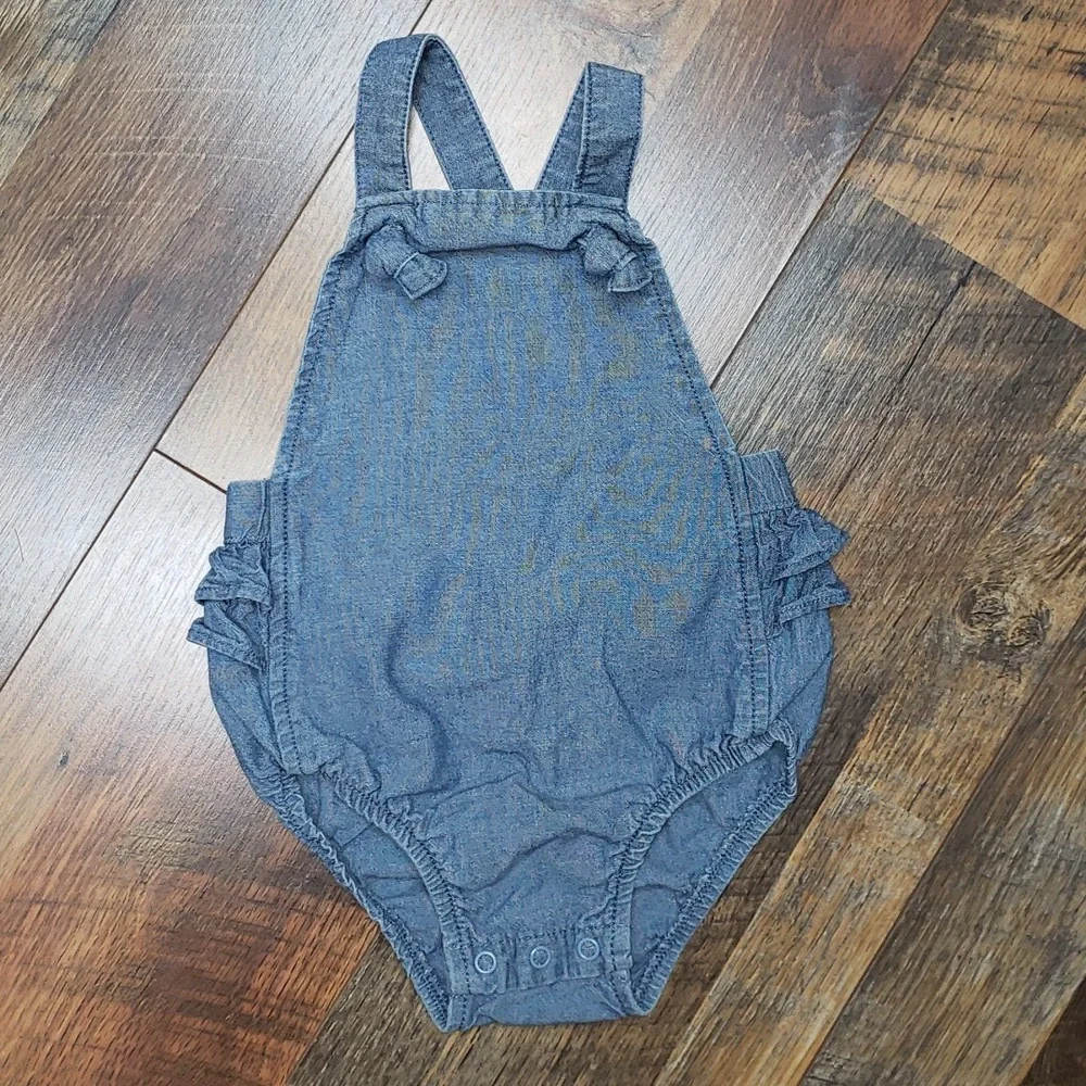 Carter's Blue Overall Style Romper with Ruffles on Back, Size 9 Months